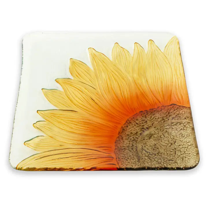 10" Sunflower Square Glass Plate