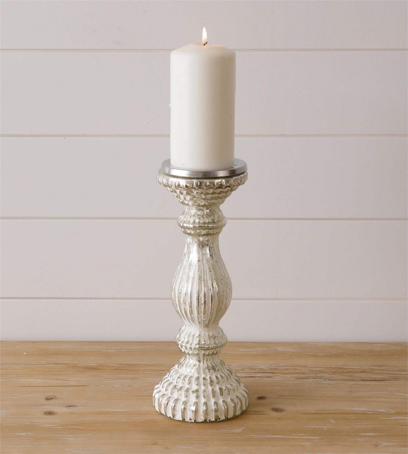 Frosted Mercury Glass Candle Pillar