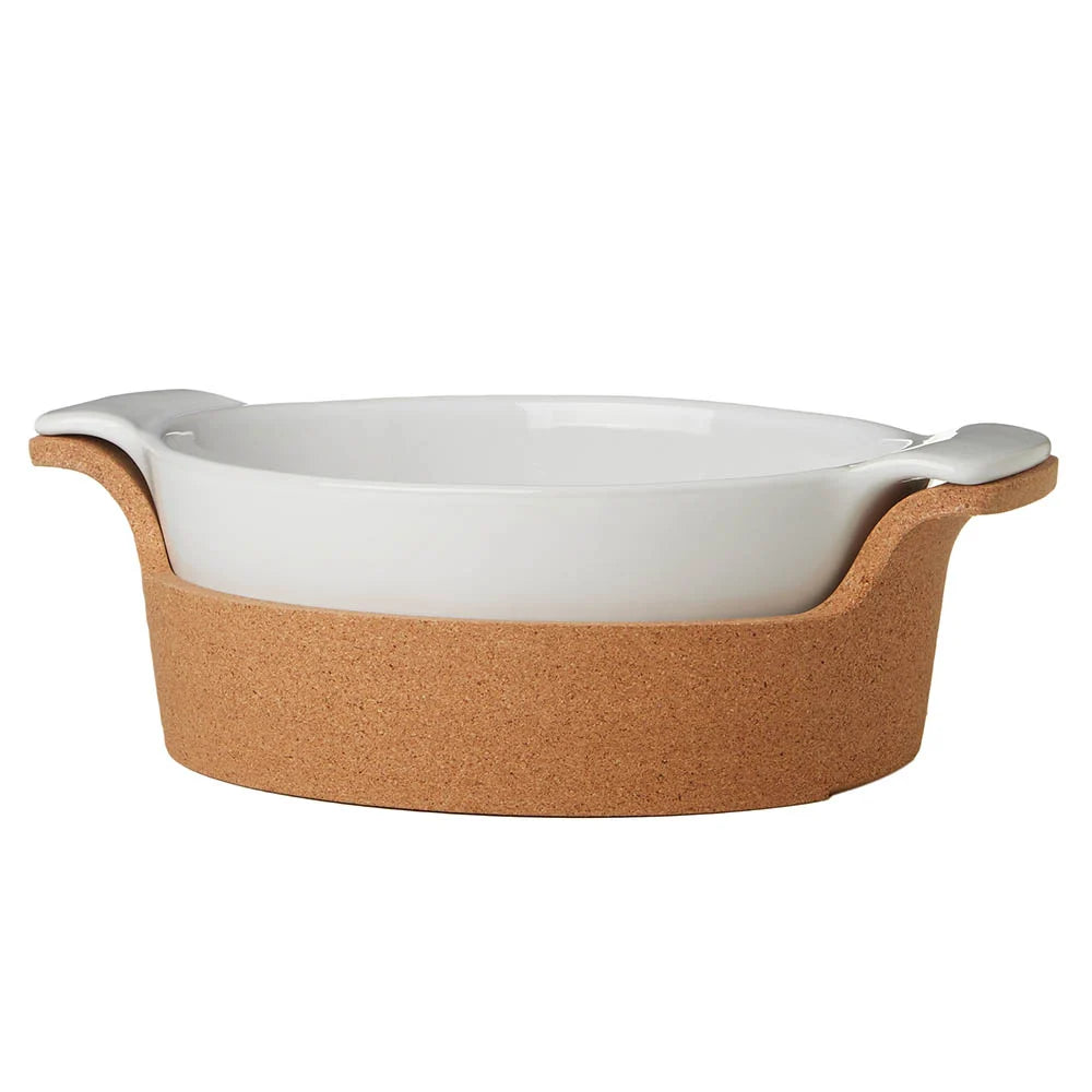 White Oval Casserole Dish with Cork Holder