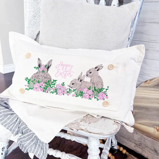 "Happy Easter"- Holiday Spring Flowers Bunnies Panel