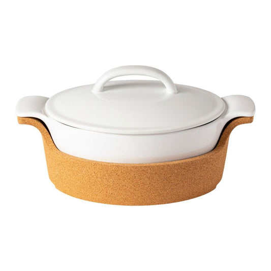 White Oval Casserole Dish with Cork Holder