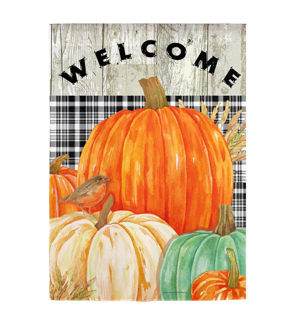 Evergreen Fresh Pumpkins Garden Suede Flag