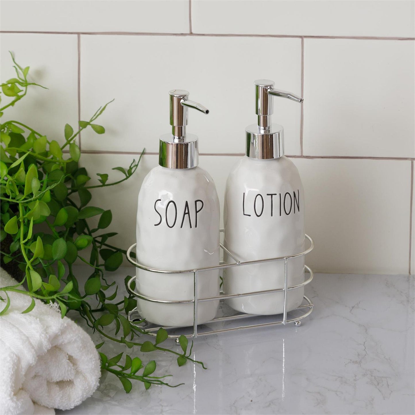 Lotion + Soap Dispensers w/ Metal Caddy