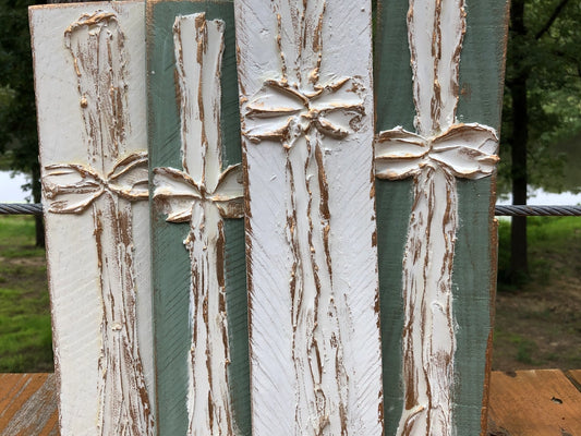 White Cross Handmade Textured Wood Block