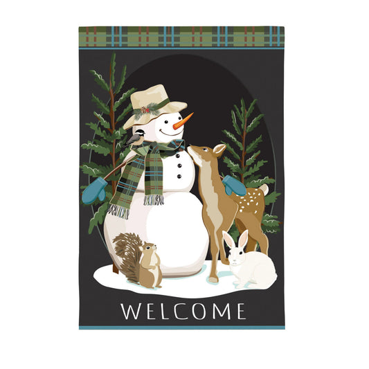 Woodland Snowman and Friends Applique Garden Flag