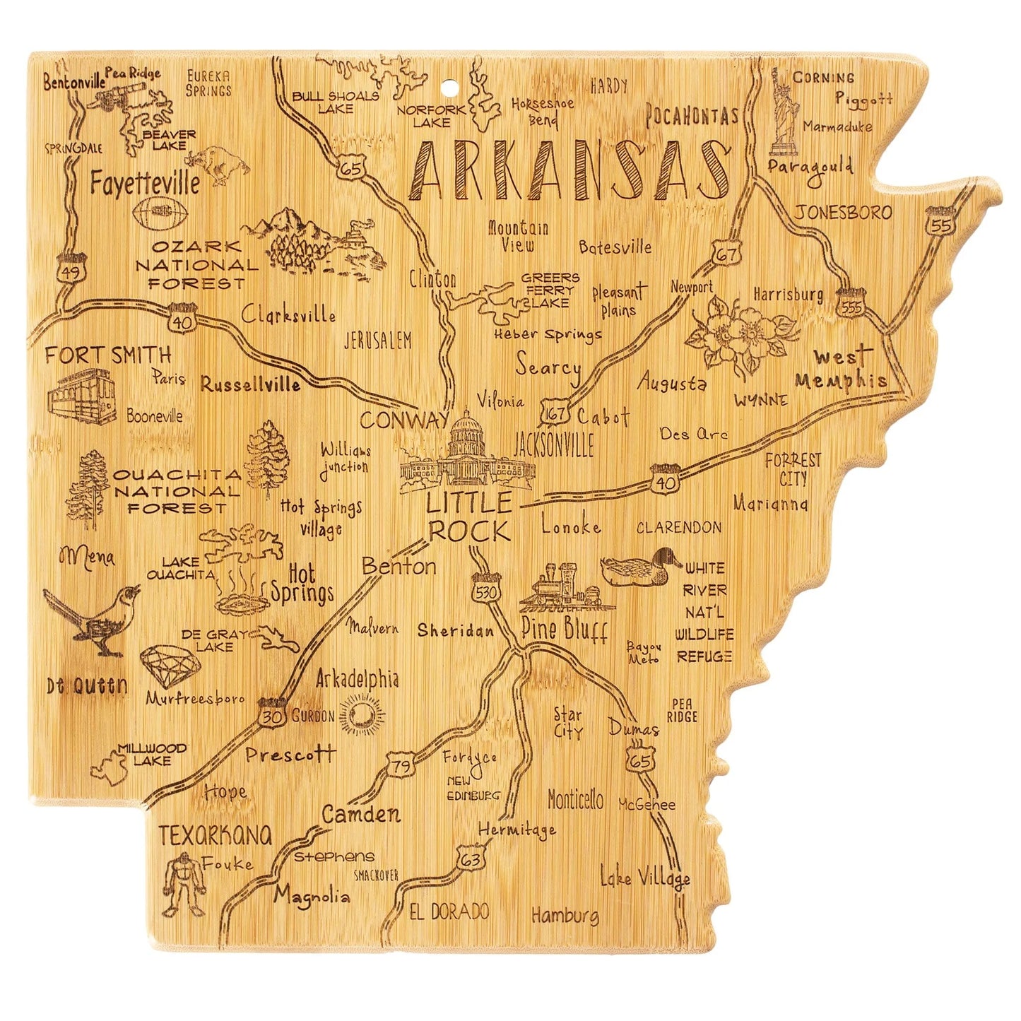 Bamboo Arkansas Map Cutting Board
