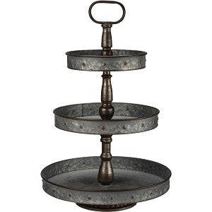 Three Tiered Round Galvanized Metal Tray 15x23